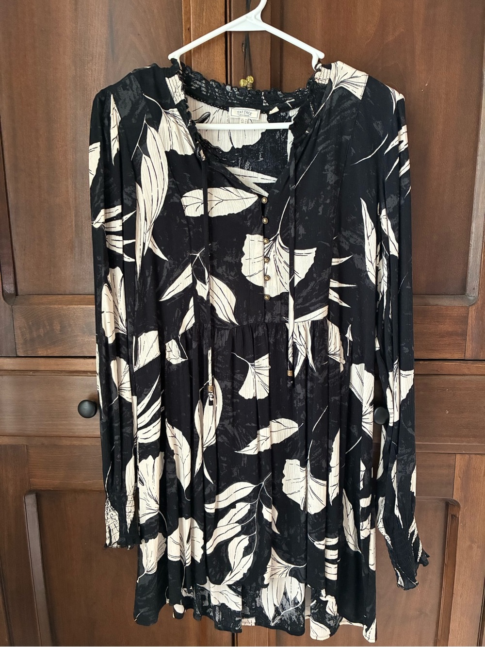 Fat Face Black and Cream Floral Asymmetrical Tunic